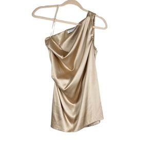 Flavio castellani one shoulder drapped gold Silk Blend Blouse sz 44